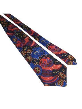 RM Style Vibrant Abstract Pattern Men Neck Tie Multicolor Silk Fashion Accessory